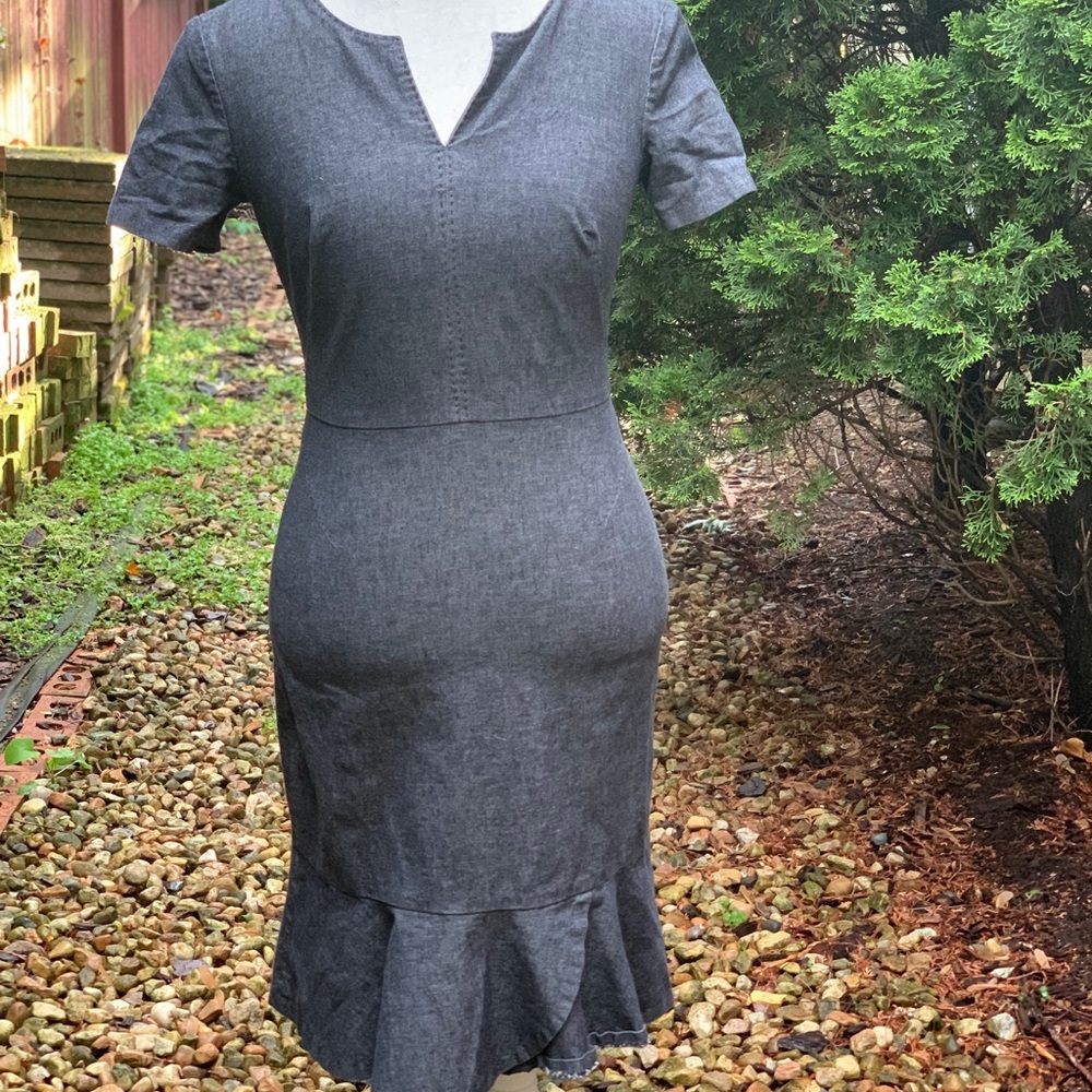 Banana Republic Gray Sheath Dress with Ruffled Midi Hem